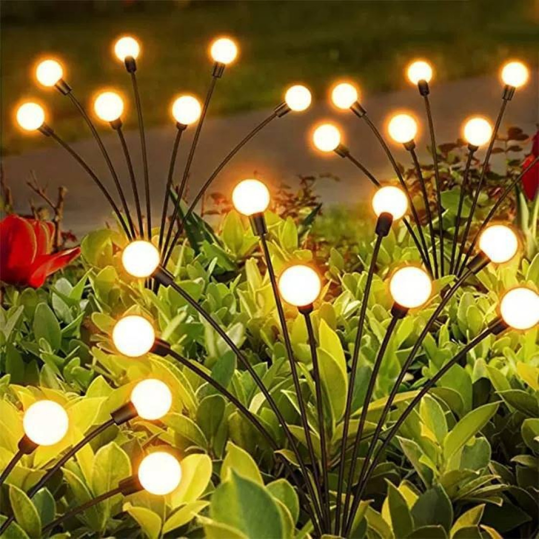 Set 2 Lampi Solare LED pentru Gradina, Lumina Alb Cald, 6 Bulbi Decorativi, Efect Licurici, Iluminare Exterior