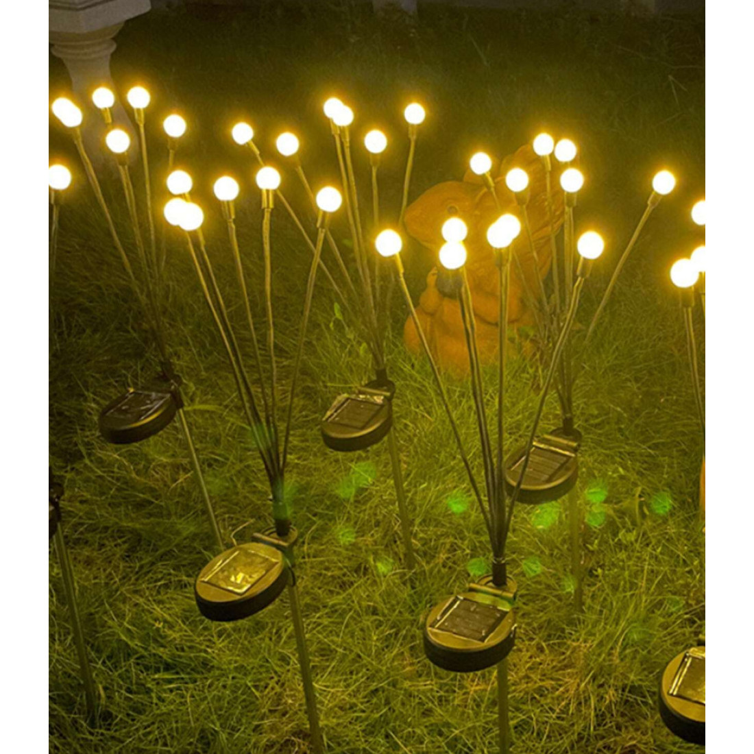 Set 2 Lampi Solare LED pentru Gradina, Lumina Alb Cald, 6 Bulbi Decorativi, Efect Licurici, Iluminare Exterior