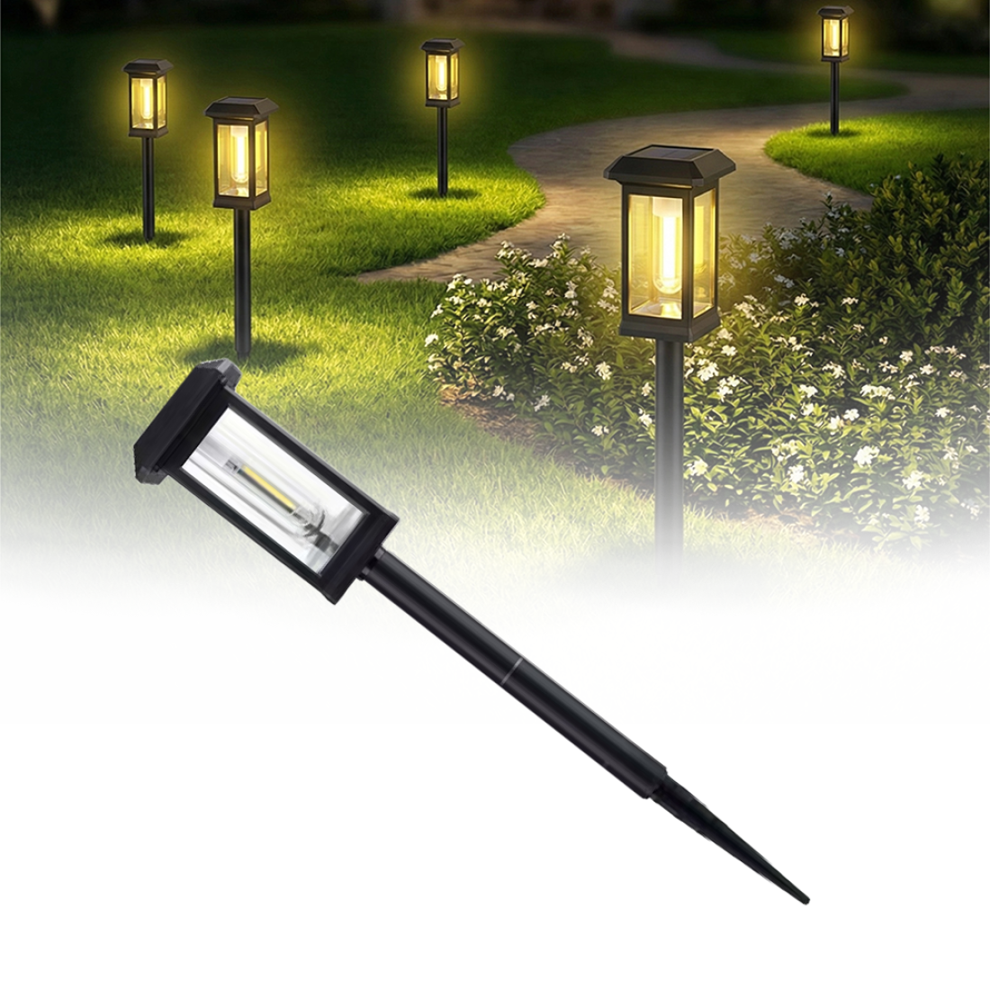 Lampa solara de gradina LED, tarus cu inaltime reglabila, lumina calda, rezistenta la ploaie, praf si intemperii IP65, negru Lampa solara de gradina LED, tarus cu inaltime reglabila, lumina calda, rezistenta la ploaie, praf si intemperii IP65, negru