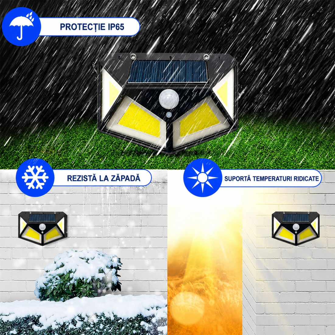 Lampa solara de perete cu senzor de miscare, 100 LED-uri, lumina alba, IP65, incarcare solara, 14 x 10 x 6 cm Lampa solara de perete cu senzor de miscare, 100 LED-uri, lumina alba, IP65, incarcare solara, 14 x 10 x 6 cm