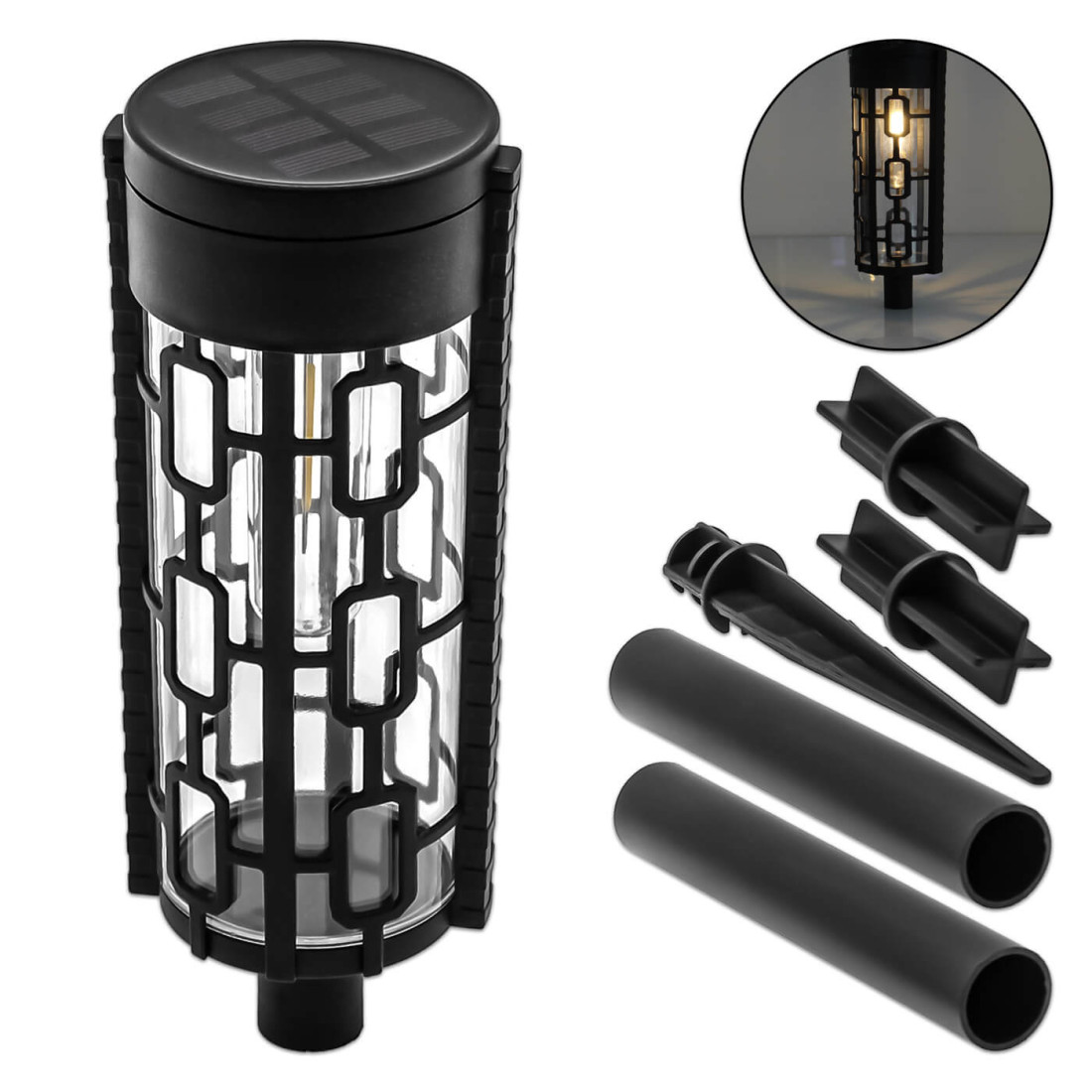 Lampa solara de gradina LED, tarus cu inaltime reglabila, lumina calda, rezistenta la ploaie, praf si intemperii IP65, negru Lampa solara de gradina LED, tarus cu inaltime reglabila, lumina calda, rezistenta la ploaie, praf si intemperii IP65, negru