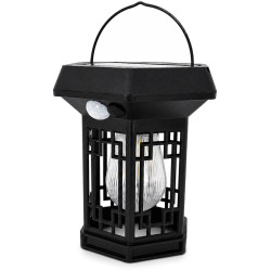 Lampa solara LED pentru exterior, lumina calda, suspendare sau montaj pe perete, rezistenta la apa, design elegant negru