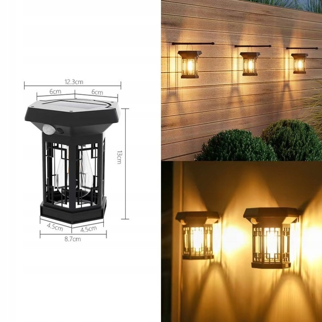 Lampa solara LED pentru exterior, lumina calda, suspendare sau montaj pe perete, rezistenta la apa, design elegant negru Lampa solara LED pentru exterior, lumina calda, suspendare sau montaj pe perete, rezistenta la apa, design elegant negru
