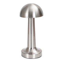 Lampa de masa LED reincarcabila cu USB Type-C, lumina calda, corp din aluminiu, 9 x 9 x 21 cm, argintiu