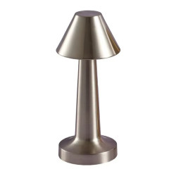 Lampa de masa LED reincarcabila cu USB Type-C, lumina calda, corp din aluminiu, 9 x 9 x 23 cm, argintiu