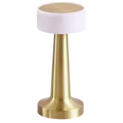 Lampa de masa LED reincarcabila cu USB Type-C, lumina calda, corp din aluminiu, 9 x 9 x 21 cm, auriu