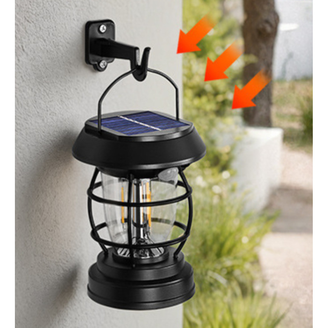 Lampa solara tip felinar BK-5808 cu senzor de miscare, USB Type-C, 4 moduri iluminare, IP65, 1200mAh, fara fire, pentru gradina, terasa, balcon, camping