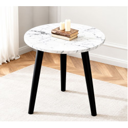 Masa rotunda, blat aspect marmura alba, picioare negre, 40 x 40 x 52 cm Masa rotunda, blat aspect marmura alba, picioare negre, 40 x 40 x 52 cm
