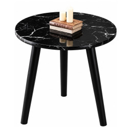 Masa rotunda, blat aspect marmura neagra, picioare negre, 40 x 40 x 52 cm
