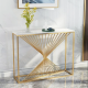 Suport decorativ auriu din metal cu blat alb, design geometric modern, 120 x 40 x 75 cm Suport decorativ auriu din metal cu blat alb, design geometric modern, 120 x 40 x 75 cm