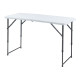 Masa pliabila 120 x 60 cu inaltime reglabila in 2 trepte (60cm, 74cm), portabila, maner de prindere, structura metalica, blat din plastic rezistent, usor de transportat, alb Masa pliabila 120 x 60 cu inaltime reglabila in 2 trepte (60cm, 74cm), portabila, maner de prindere, structura metalica, blat din plastic rezistent, usor de transportat, alb