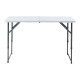 Masa pliabila 120 x 60 cu inaltime reglabila in 2 trepte (60cm, 74cm), portabila, maner de prindere, structura metalica, blat din plastic rezistent, usor de transportat, alb Masa pliabila 120 x 60 cu inaltime reglabila in 2 trepte (60cm, 74cm), portabila, maner de prindere, structura metalica, blat din plastic rezistent, usor de transportat, alb