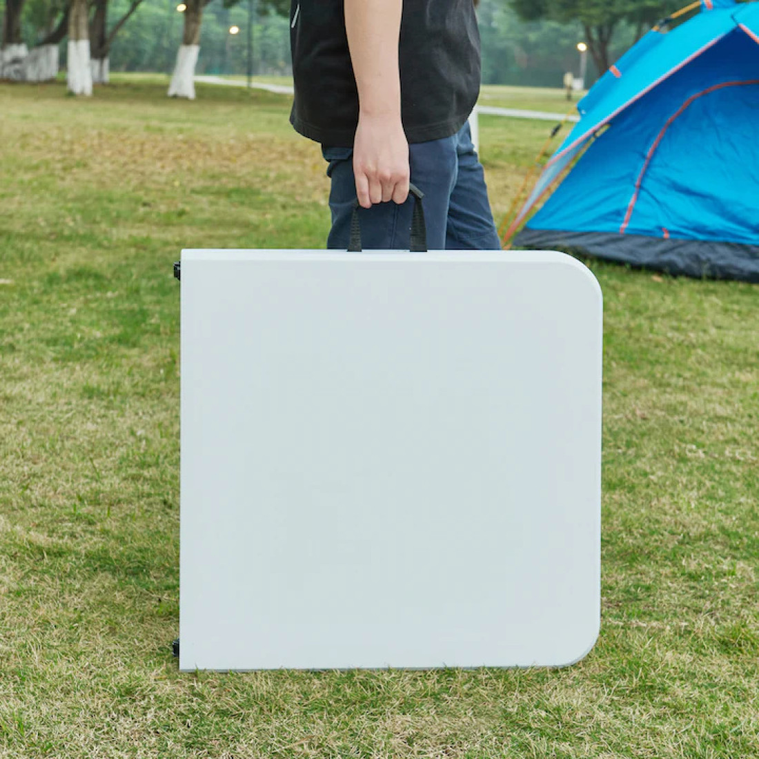 Masa pliabila 120 x 60 cu inaltime reglabila in 2 trepte (60cm, 74cm), portabila, maner de prindere, structura metalica, blat din plastic rezistent, usor de transportat, alb Masa pliabila 120 x 60 cu inaltime reglabila in 2 trepte (60cm, 74cm), portabila, maner de prindere, structura metalica, blat din plastic rezistent, usor de transportat, alb