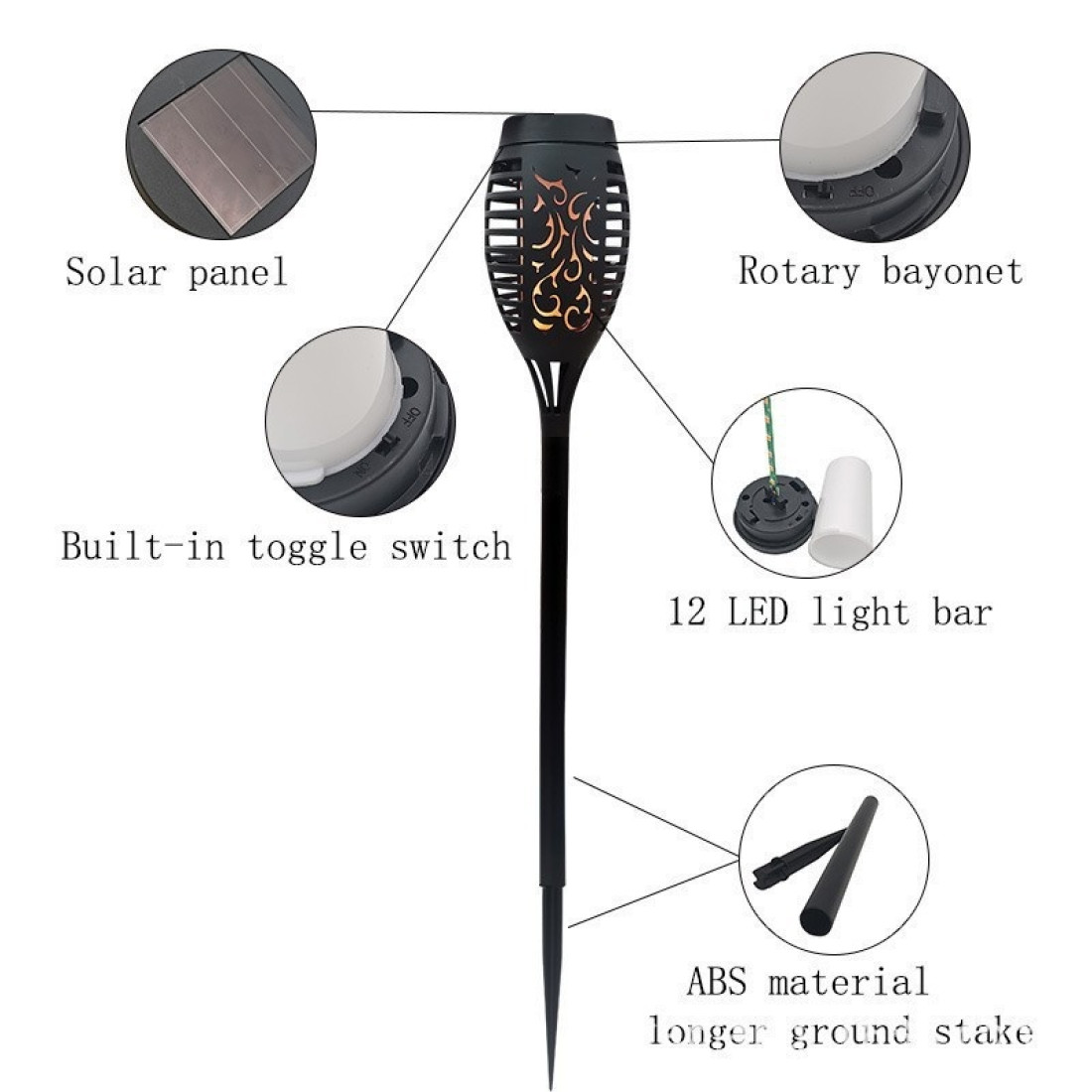 Lampa solara pentru gradina cu efect de flacara, negru Lampa solara pentru gradina cu efect de flacara, negru