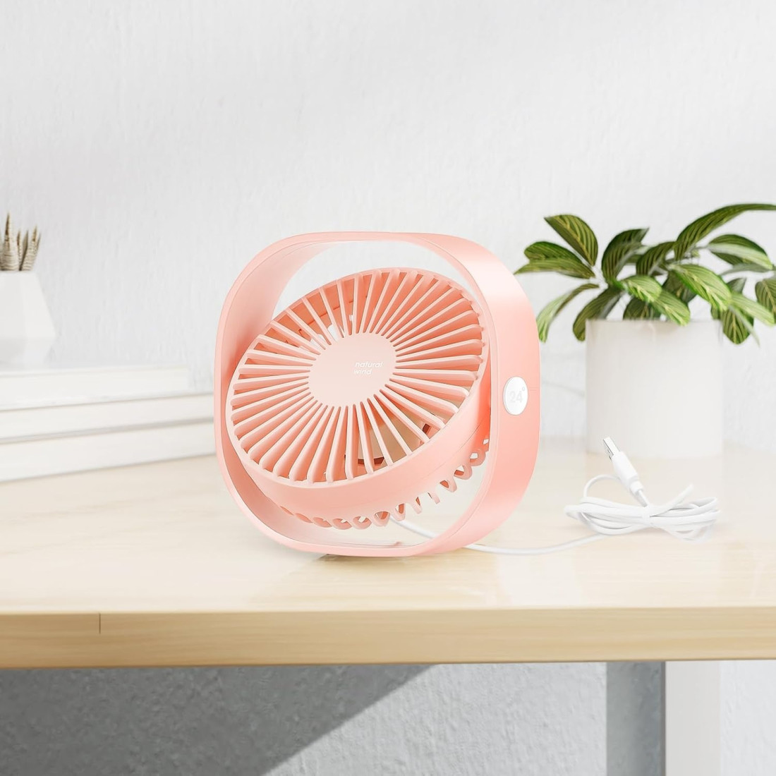 Mini ventilator portabil, rotire 360°, conectare USB, 3 niveluri de reglare a vitezei, potrivit pentru acasa, birou, somn