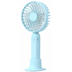 Mini ventilator F9, portabil, silentios, cu suport de birou detasabil, 3 trepte de viteza, design compact, reincarcare USB, ideal pentru calatorii, birou, terasa, albastru