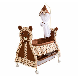 Patut bebe ursulet cu roti si perdea, design elegant si confortabil, maro