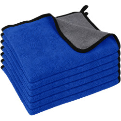 Set 6 lavete auto din microfibra, 30 x 40 cm, absorbante, rezistente, albastru-gri