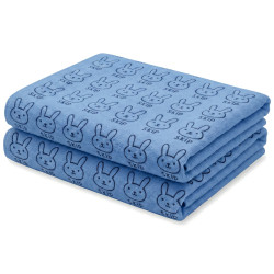 Set 2 Prosoape de Bucatarie din Microfibra, 35 x 75 cm, Multifunctionale, Super Absorbante, Uscare Rapida, Reutilizabile, Model Iepurasi, Albastre