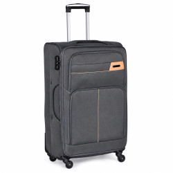 Troler mare, 28 inch, material textil, impermeabil, patru roti rotative 360° silentioase, maner telescopic, incuietoare cu combinatie, gri Troler mare, 28 inch, material textil, impermeabil, patru roti rotative 360° silentioase, maner telescopic, incuietoare cu combinatie, gri