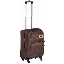 Troler mic, 20 inch, material textil, impermeabil, patru roti rotative 360° silentioase, maner telescopic, incuietoare cu combinatie, maro Troler mic, 20 inch, material textil, impermeabil, patru roti rotative 360° silentioase, maner telescopic, incuietoare cu combinatie, maro