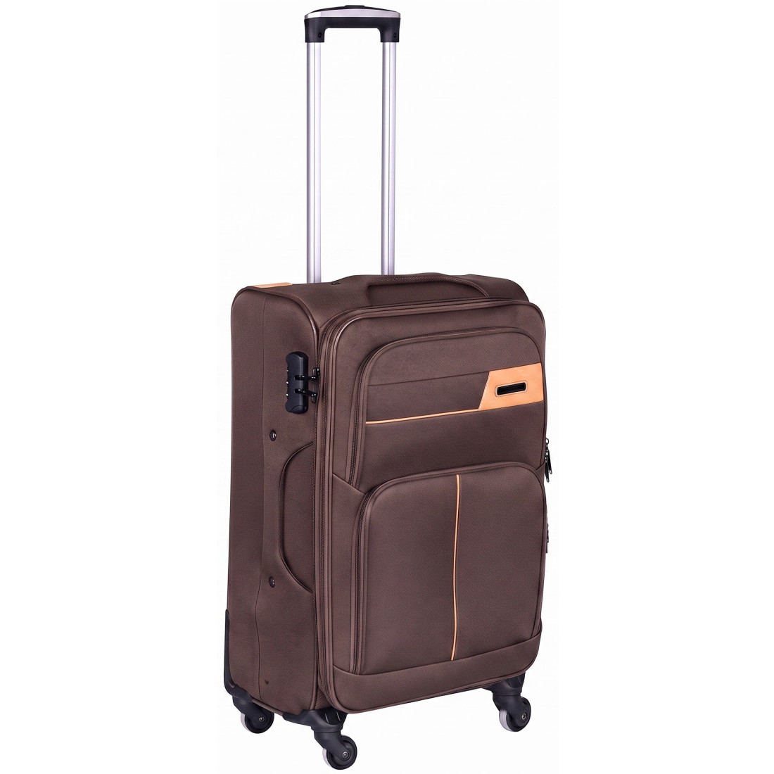 Troler mijlociu, 24 inch, material textil, impermeabil, patru roti rotative 360° silentioase, maner telescopic, incuietoare cu combinatie, maro Troler mijlociu, 24 inch, material textil, impermeabil, patru roti rotative 360° silentioase, maner telescopic, incuietoare cu combinatie, maro