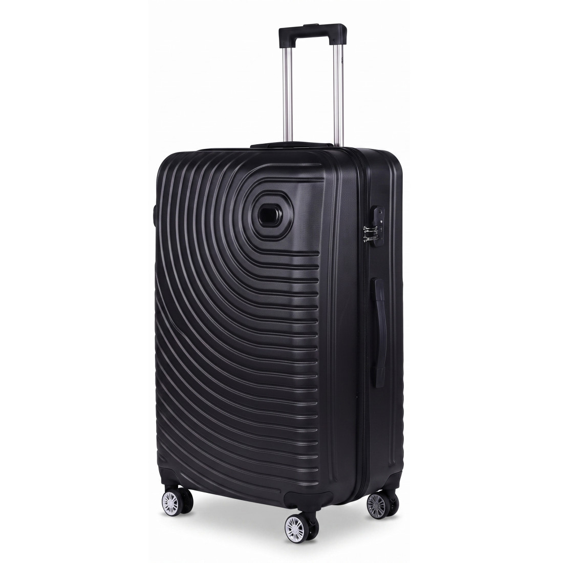 Troler mare, 28 inch, impermeabil, patru roti rotative 360° silentioase, maner telescopic, incuietoare cu combinatie, negru