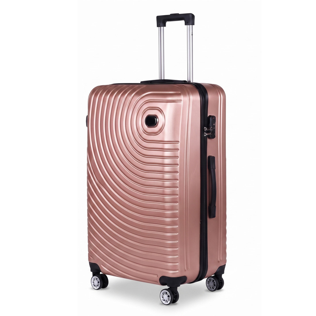 Troler mare, 28 inch, impermeabil, patru roti rotative 360° silentioase, maner telescopic, incuietoare cu combinatie, roz