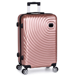 Troler mijlociu, 24 inch, impermeabil, patru roti rotative 360° silentioase, maner telescopic, incuietoare cu combinatie, roz Troler mijlociu, 24 inch, impermeabil, patru roti rotative 360° silentioase, maner telescopic, incuietoare cu combinatie, roz