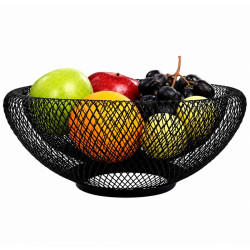 Cos pentru fructe metalic din plasa metalica, design elegant cu spirala unica, negru, 25 x 25 x 10 cm Cos pentru fructe metalic din plasa metalica, design elegant cu spirala unica, negru, 25 x 25 x 10 cm