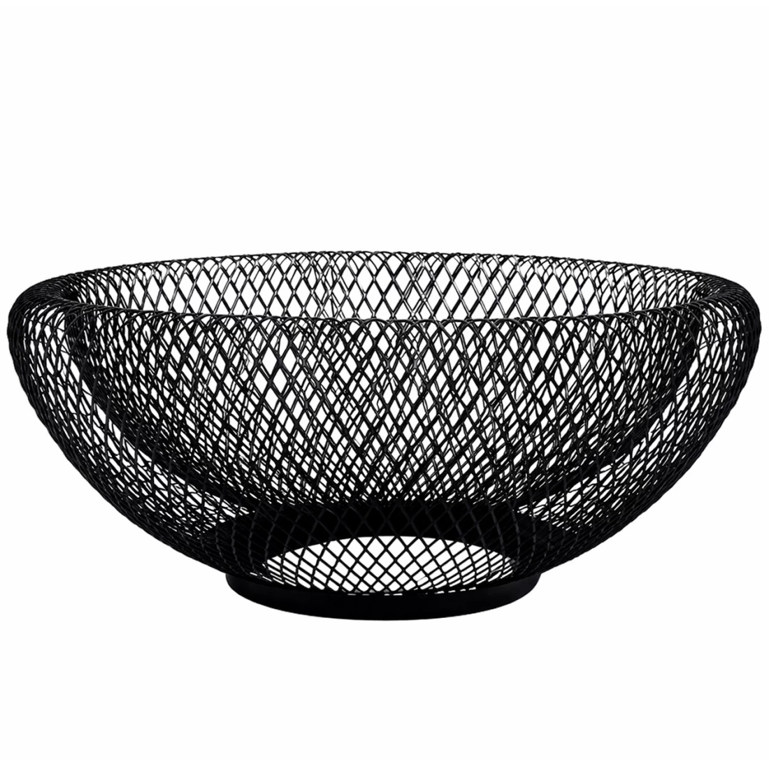 Cos pentru fructe metalic din plasa metalica, design elegant cu spirala unica, negru, 25 x 25 x 10 cm