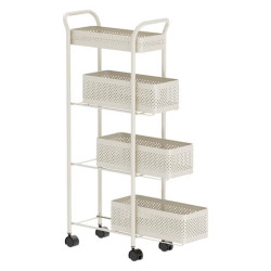 Carucior de depozitare, 4 rafturi retractabile, design slim, mobil, bej, 37.5 x 21.5 x 100 cm