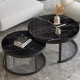 Set 2 masute de cafea rotunde, blat aspect marmura neagra, cadru metalic negru, 50x36.5 cm + 70x44 cm, design modern Set 2 masute de cafea rotunde, blat aspect marmura neagra, cadru metalic negru, 50x36.5 cm + 70x44 cm, design modern
