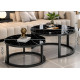 Set 2 masute de cafea rotunde, blat aspect marmura neagra, cadru metalic negru, 50x36.5 cm + 70x44 cm, design modern Set 2 masute de cafea rotunde, blat aspect marmura neagra, cadru metalic negru, 50x36.5 cm + 70x44 cm, design modern
