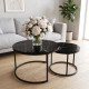 Set 2 masute de cafea rotunde, blat aspect marmura neagra, cadru metalic negru, 50x36.5 cm + 70x44 cm, design modern Set 2 masute de cafea rotunde, blat aspect marmura neagra, cadru metalic negru, 50x36.5 cm + 70x44 cm, design modern