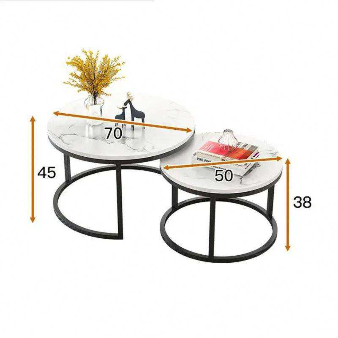 Set 2 masute de cafea suprapuse, blat aspect marmura alba, cadru metalic negru, design modern, 70 x 44 cm + 50 x 36,5 cm Set 2 masute de cafea suprapuse, blat aspect marmura alba, cadru metalic negru, design modern, 70 x 44 cm + 50 x 36,5 cm