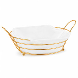 Cos pentru servire paine, metalic, oval, cu husa detasabila textila, 28 x 20 x 10 cm, auriu