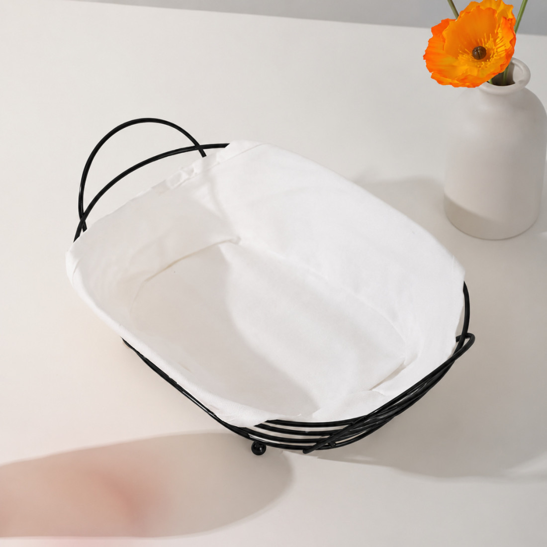 Cos pentru servire paine, metalic, oval, cu husa detasabila textila, 28 x 20 x 10 cm, negru Cos pentru servire paine, metalic, oval, cu husa detasabila textila, 28 x 20 x 10 cm, negru
