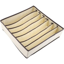 Cutie de depozitare din material textil, 7 compartimente, 32 x 32 x 10 cm, pentru lenjerie, sosete, accesorii si alte articole vestimentare, bej