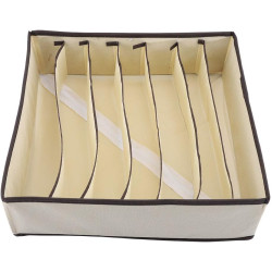Cutie de depozitare din material textil, 7 compartimente, 32 x 32 x 10 cm, pentru lenjerie, sosete, accesorii si alte articole vestimentare, bej Cutie de depozitare din material textil, 7 compartimente, 32 x 32 x 10 cm, pentru lenjerie, sosete, accesorii si alte articole vestimentare, bej