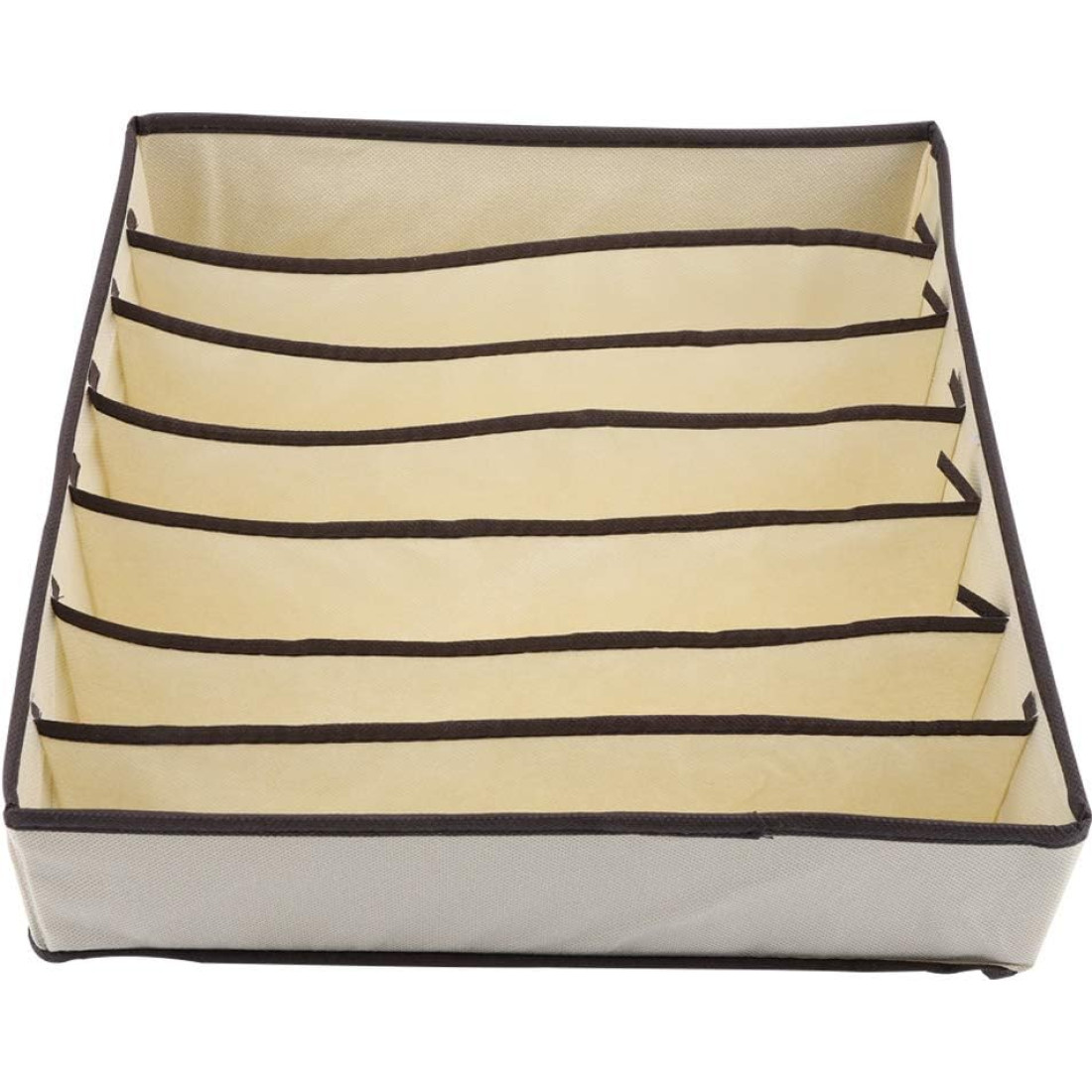 Cutie de depozitare din material textil, 7 compartimente, 32 x 32 x 10 cm, pentru lenjerie, sosete, accesorii si alte articole vestimentare, bej