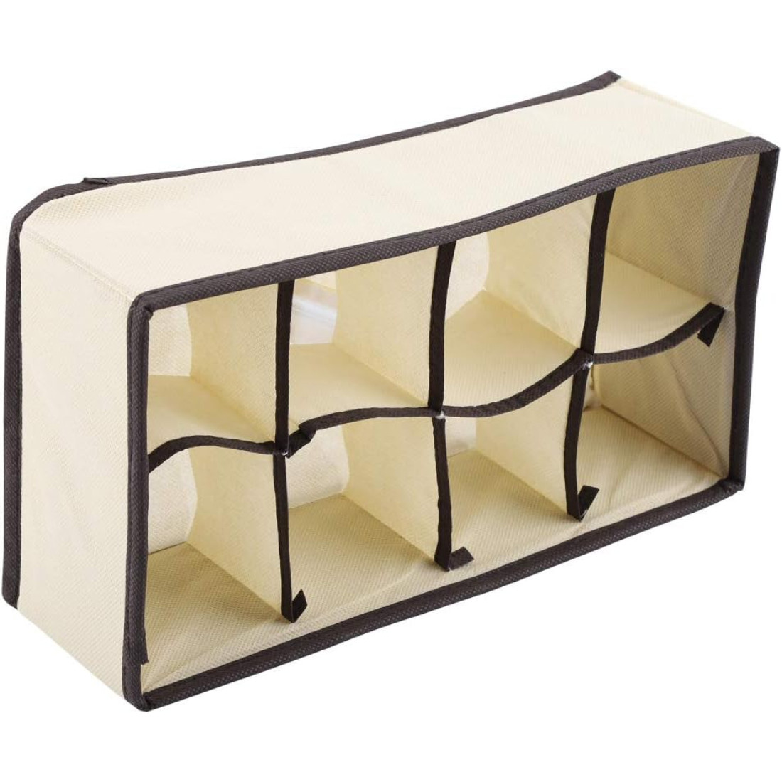 Cutie de depozitare din material textil, 8 compartimente, 32 x 15 x 10 cm, pentru lenjerie, sosete, accesorii si alte articole vestimentare, bej