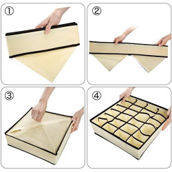 Cutie de depozitare din material textil, 24 compartimente, 32 x 32 x 10 cm, pentru lenjerie, sosete, accesorii si alte articole vestimentare, bej Cutie de depozitare din material textil, 24 compartimente, 32 x 32 x 10 cm, pentru lenjerie, sosete, accesorii si alte articole vestimentare, bej