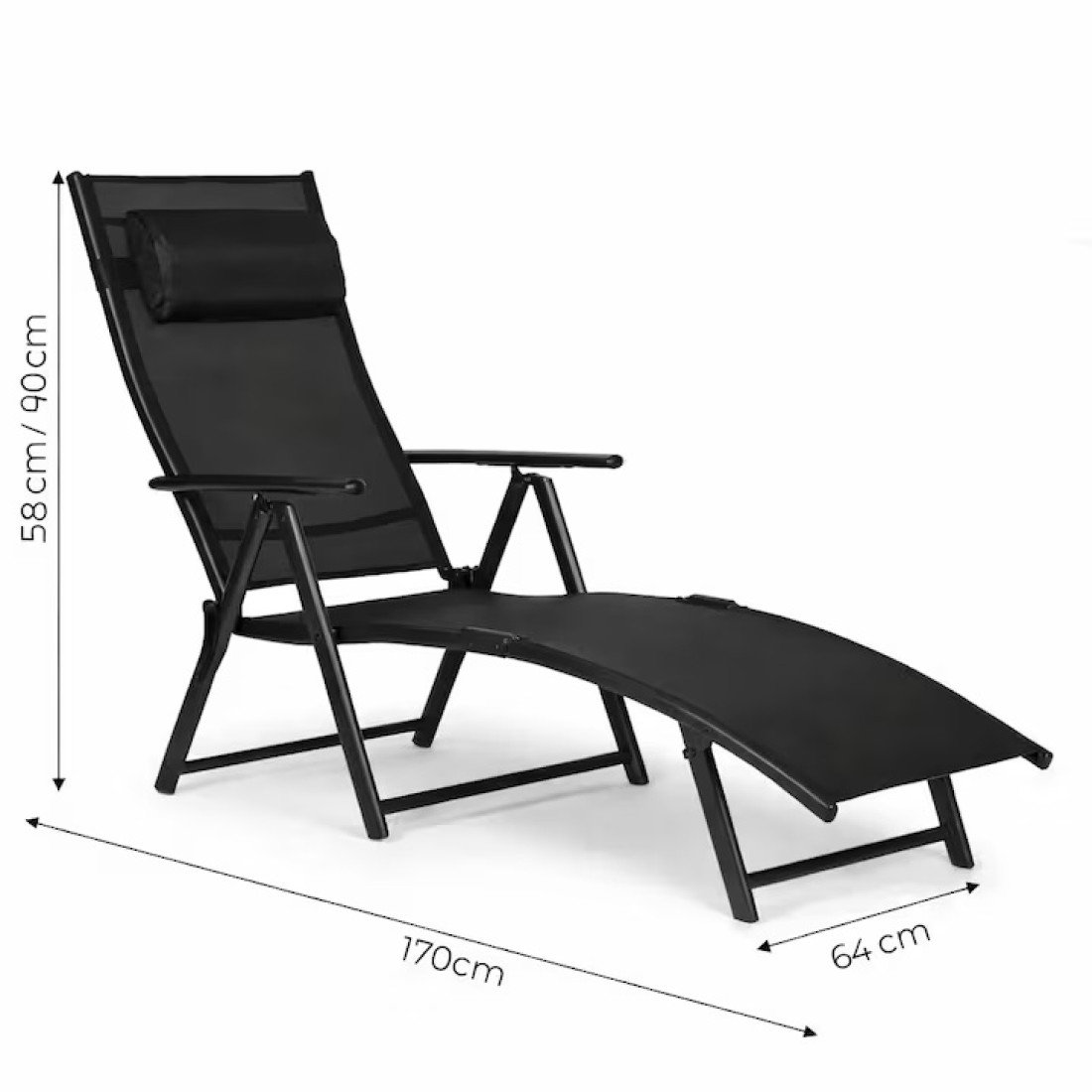 Sezlong pentru gradina/plaja pliabil, portabil, inaltime reglabila (54-90cm), negru Sezlong pentru gradina/plaja pliabil, portabil, inaltime reglabila (54-90cm), negru