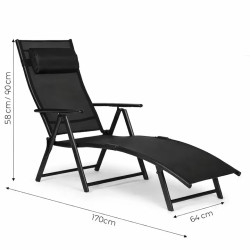 Sezlong pentru gradina/plaja pliabil, portabil, inaltime reglabila (54-90cm), negru Sezlong pentru gradina/plaja pliabil, portabil, inaltime reglabila (54-90cm), negru