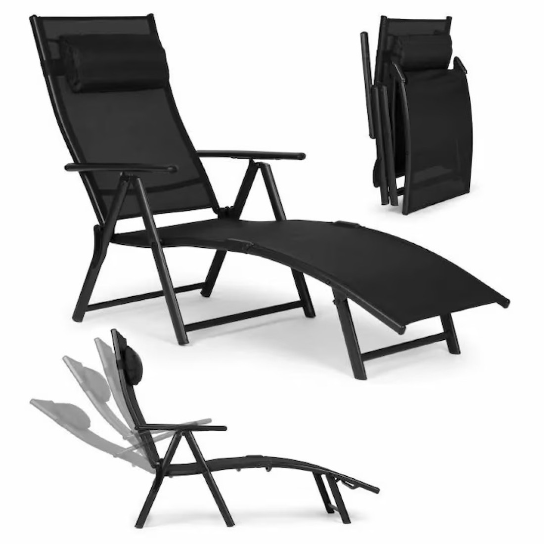 Sezlong pentru gradina/plaja pliabil, portabil, inaltime reglabila (54-90cm), negru Sezlong pentru gradina/plaja pliabil, portabil, inaltime reglabila (54-90cm), negru