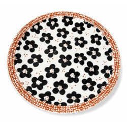 Farfurie plata ceramica cu model floral si margine maro, 26 cm diametru Farfurie plata ceramica cu model floral si margine maro, 26 cm diametru