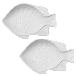 Set 2 farfurii pentru sos si condimente,forma peste, ceramica, 14 lungime, 10 latime, 3 cm inaltime , alb