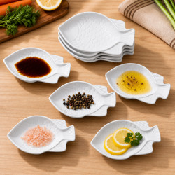Set 2 farfurii pentru sos si condimente,forma peste, ceramica, 14 lungime, 10 latime, 3 cm inaltime , alb