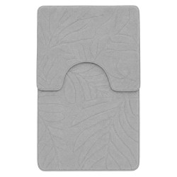 Set 2 covorase de baie pufoase din microfibra, antiderapante, 50 x 80 cm + 50 x 40 cm, model frunze, gri